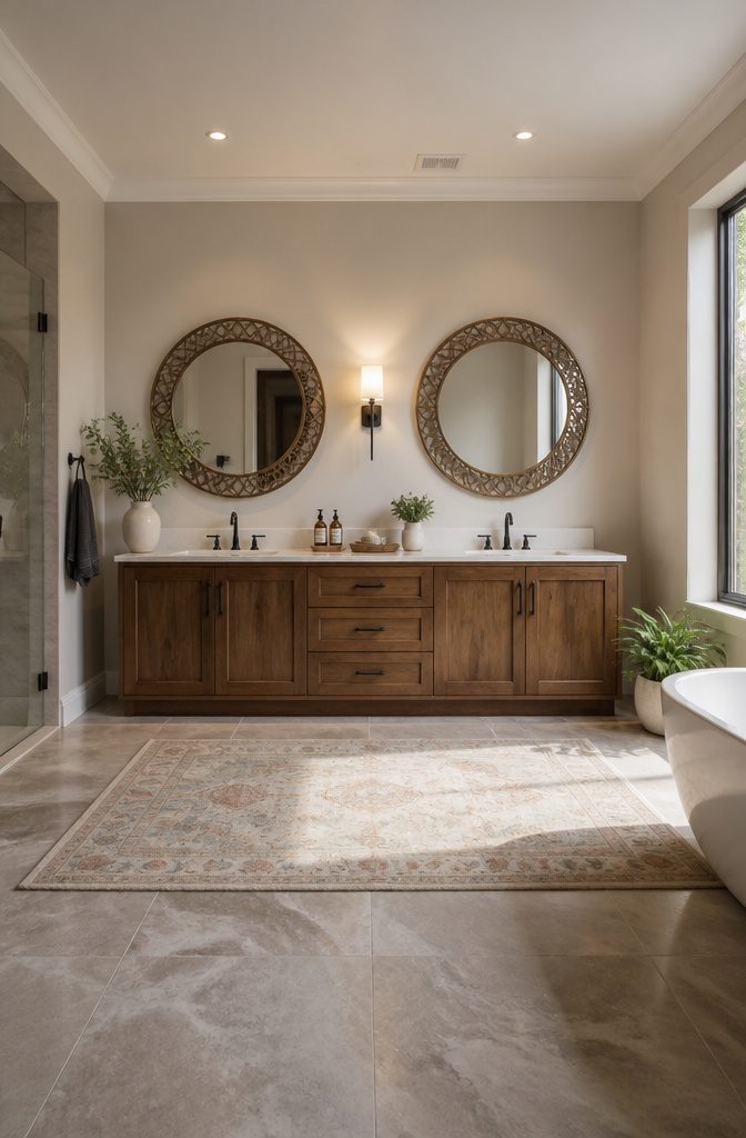 A 72-inch vanity with a large mirror above it, sized 66–70 inches wide.