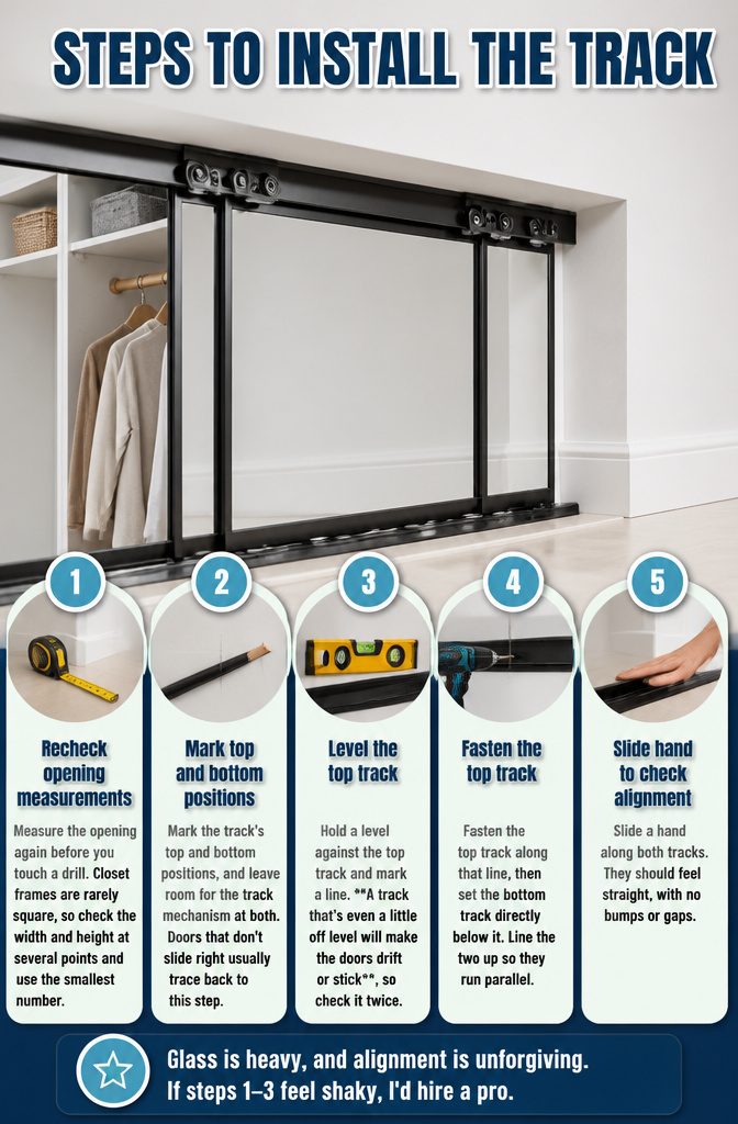 An information image showing how to install a track for sliding doors.