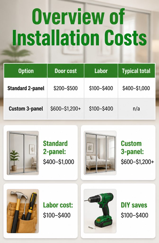 An information image summarizing installation costs for sliding mirror doors.