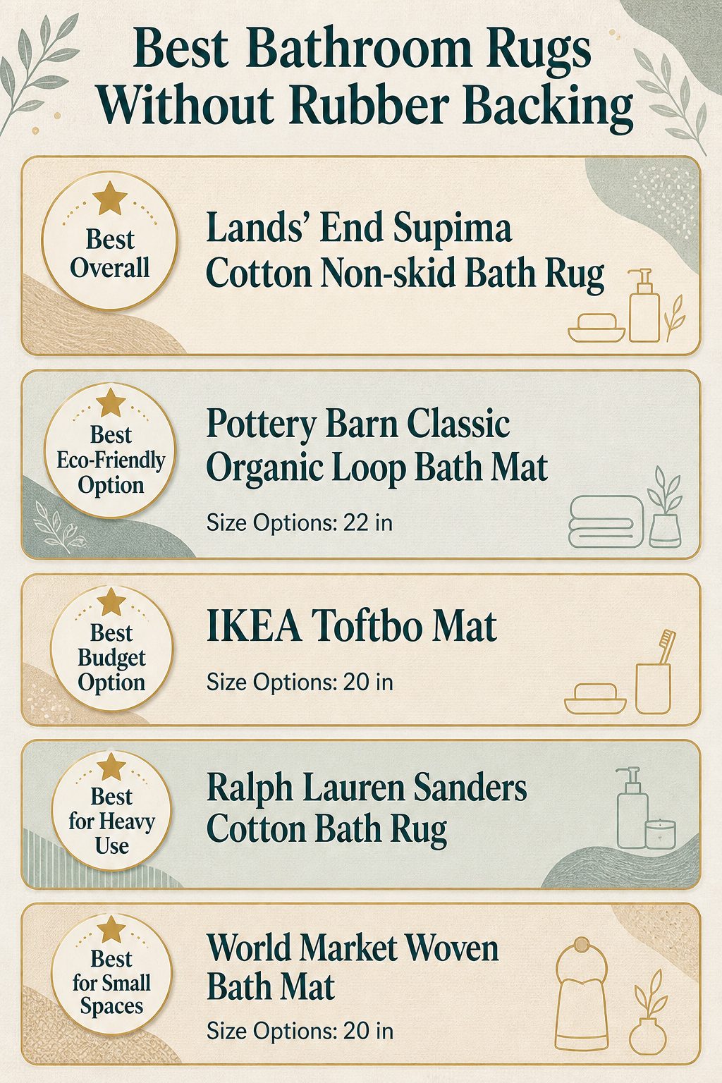 Infographic comparing different bathroom rugs without rubber backing