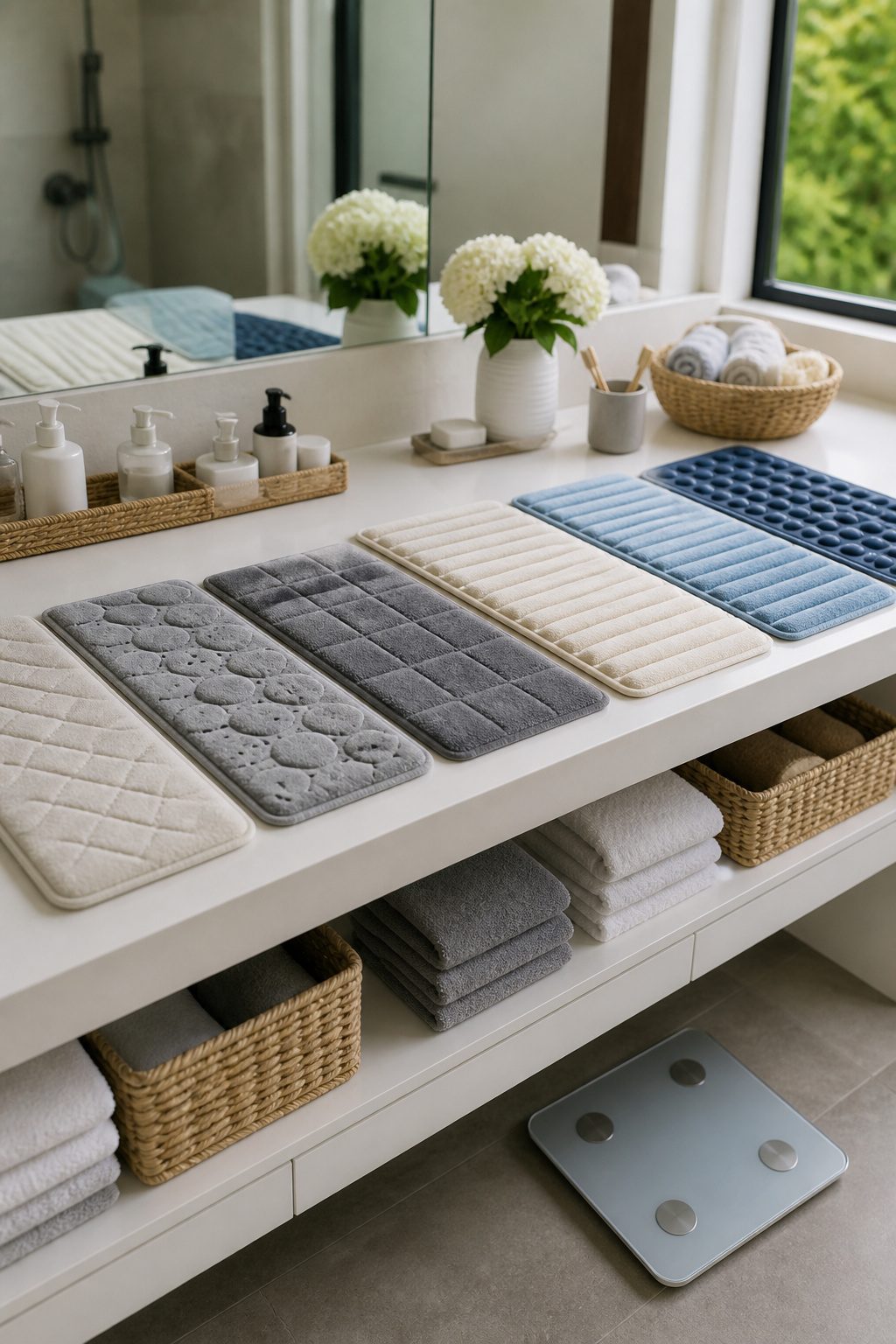 A close-up of a cushioned bathtub mat with suction cups on the bottom.