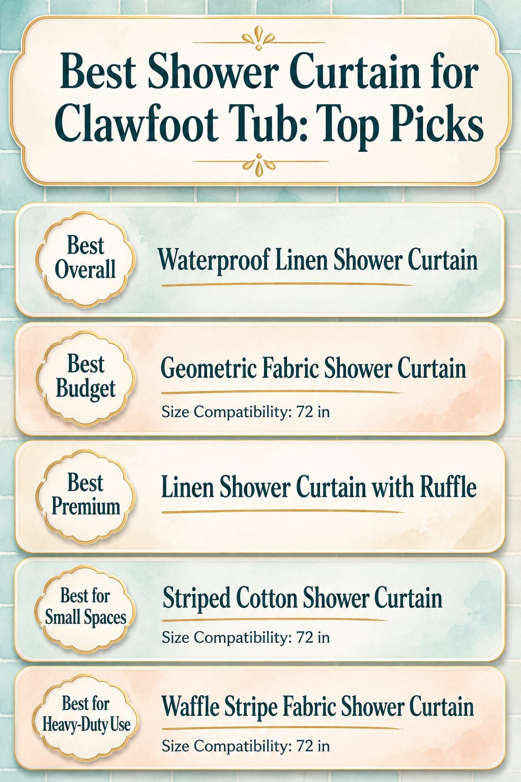 Infographic comparing top shower curtain picks for clawfoot tubs