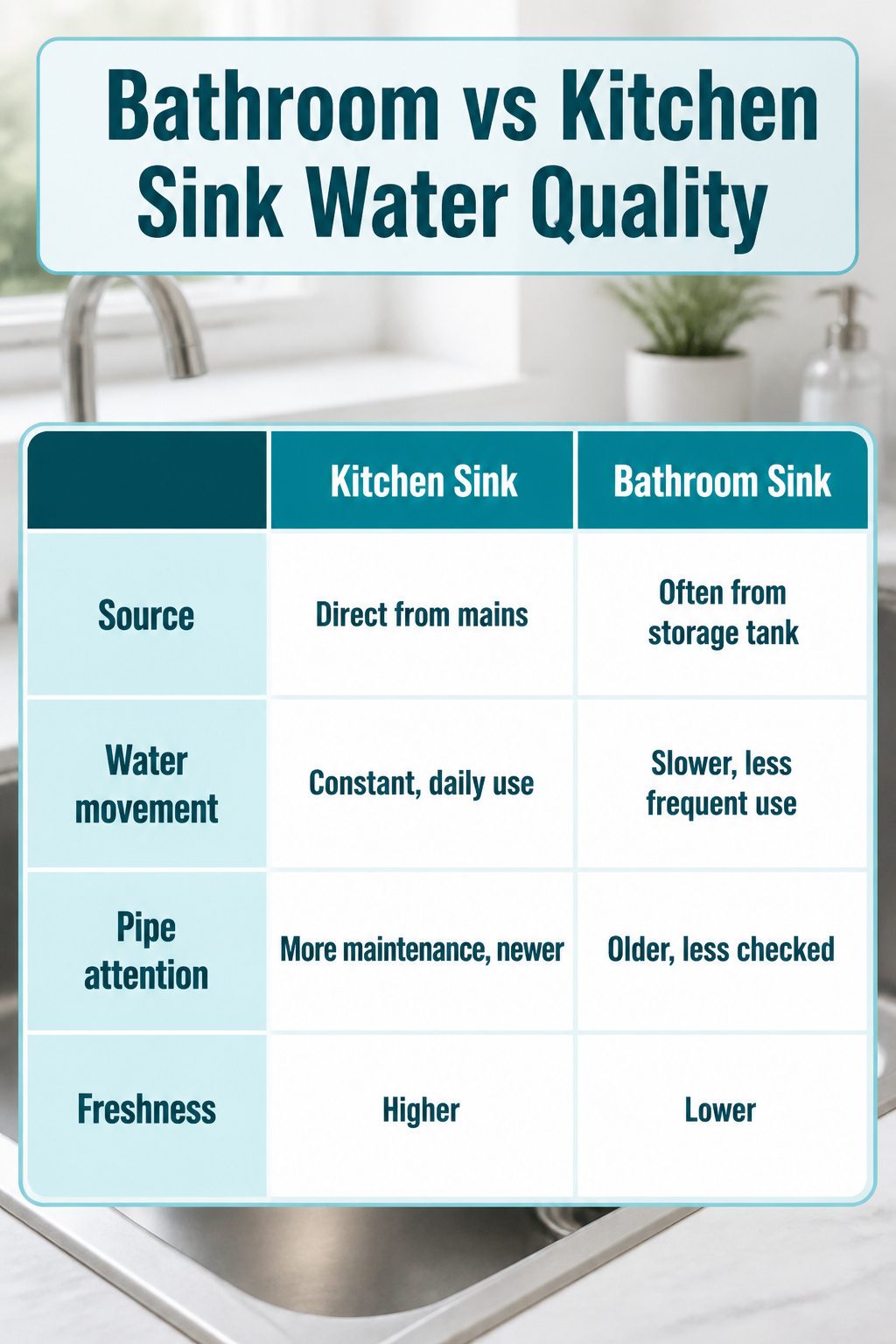 Chart comparing bathroom and kitchen sink water quality.