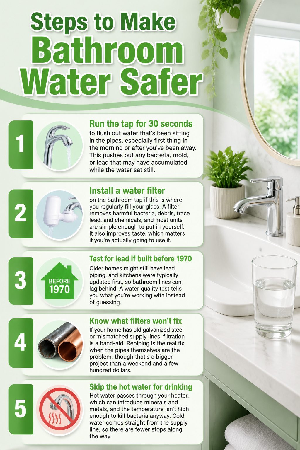 Checklist for making bathroom water safer.