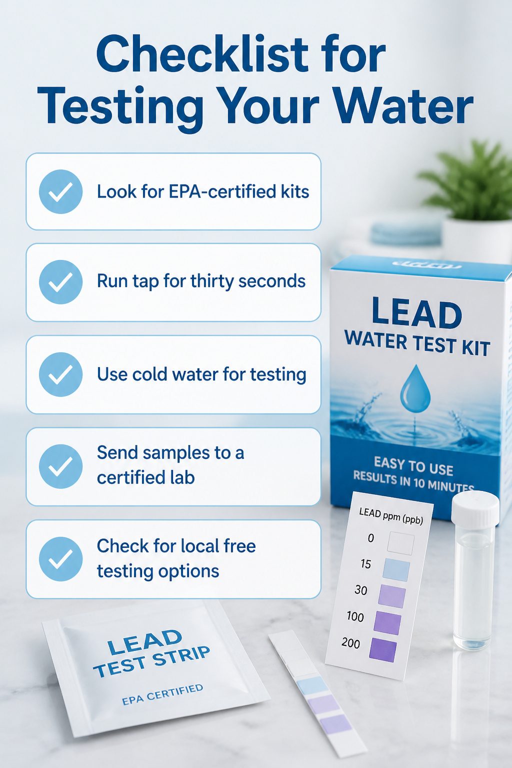 Checklist for testing water quality for lead.