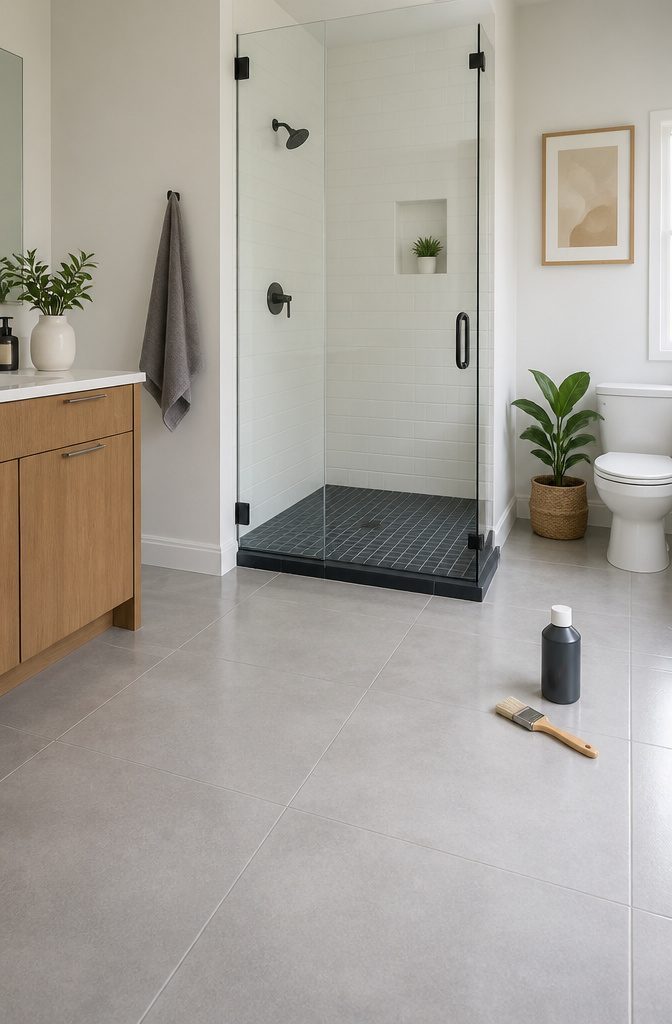 A painted shower wall illustrating potential wear from moisture.