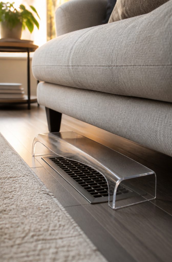 Vent extender placed over a register to redirect air.