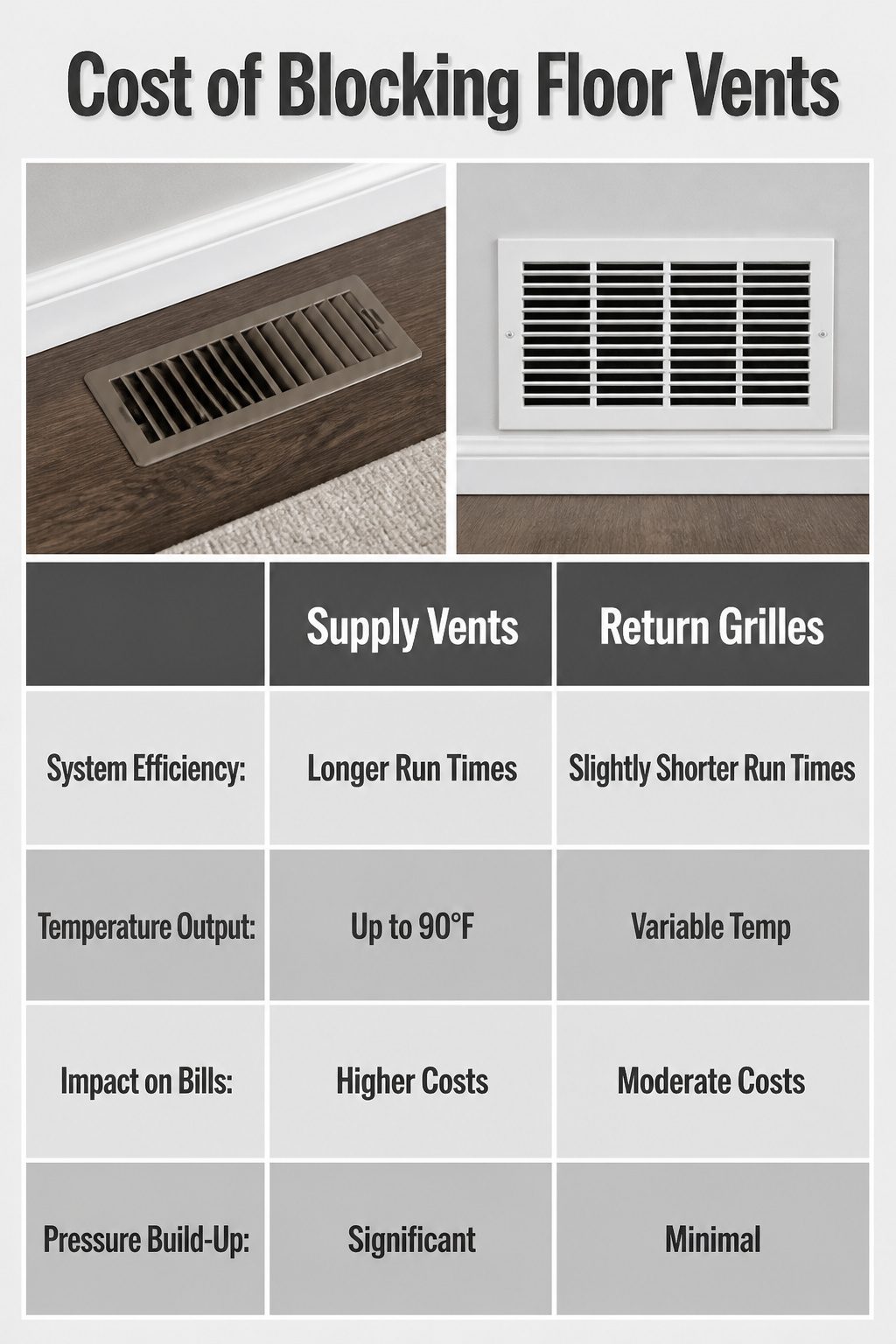Information graphic about the cost implications of blocked floor vents.