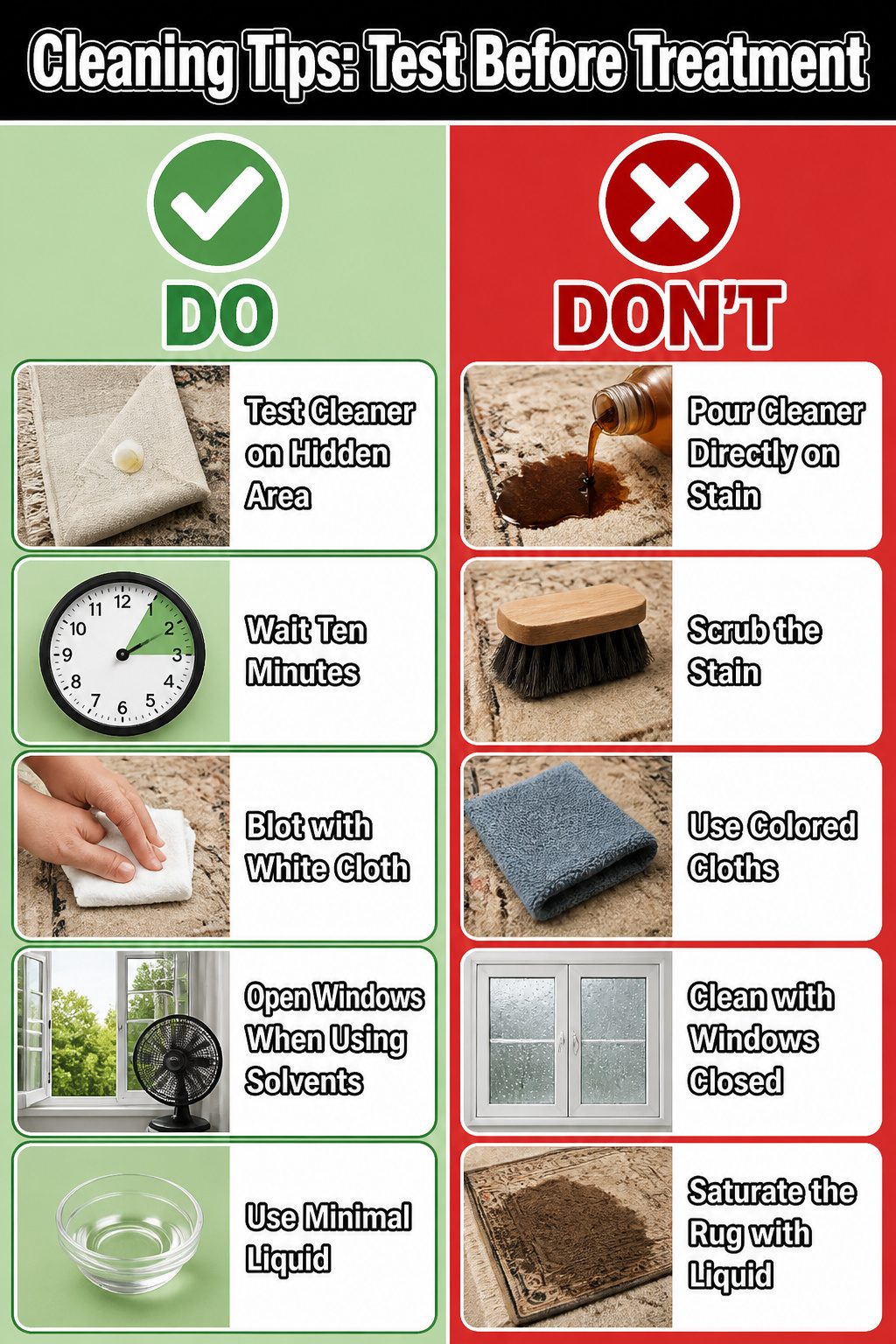 A small area of the rug is tested with a cleaning agent.