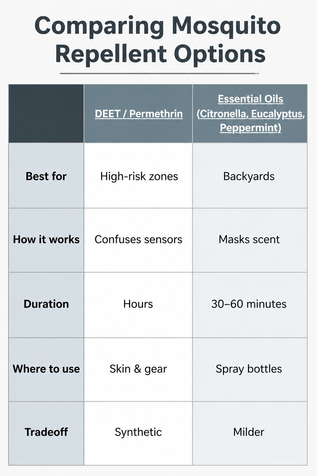 An information image titled 'Comparing Mosquito Repellent Options'.