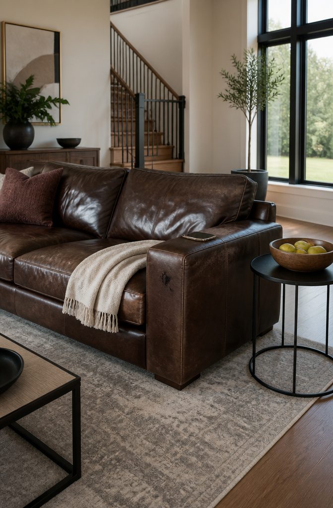 Luxurious leather sofa showing signs of ink staining.