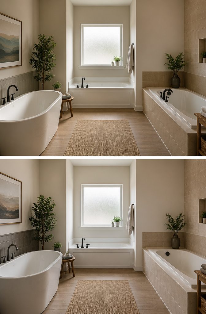 A photograph illustrating different types of bathtubs.