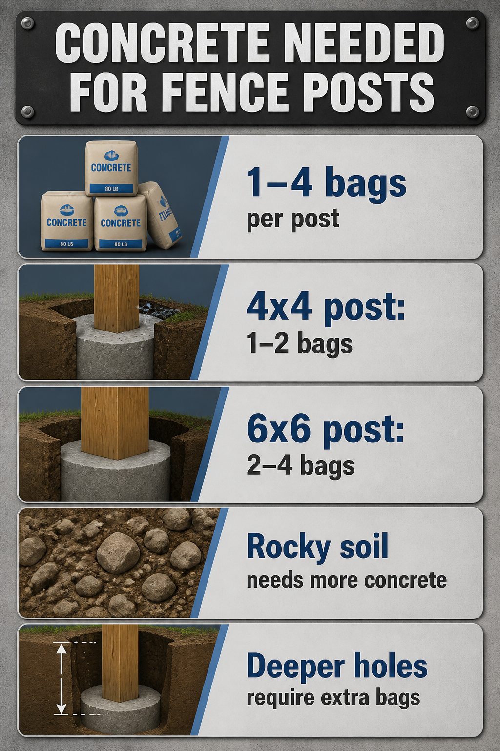 An information image titled 'Concrete Needed for Fence Posts'.