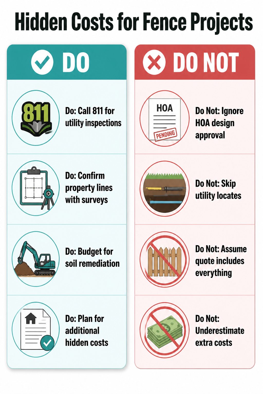A list of common hidden costs associated with fence installation.