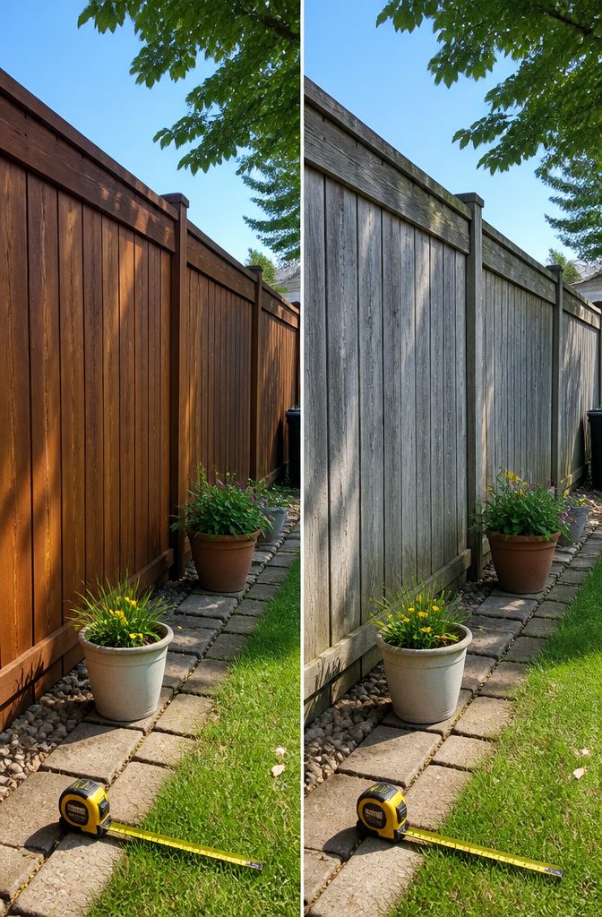 A photograph illustrating a 6-foot privacy fence next to a 4-foot picket fence.