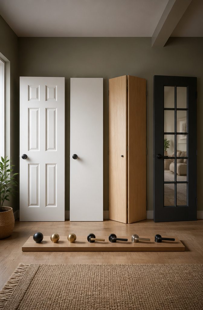 Variety of door styles including panel, flush, bifold, and French doors.