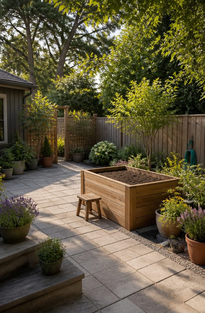 A raised garden bed demonstrating height for easy access.