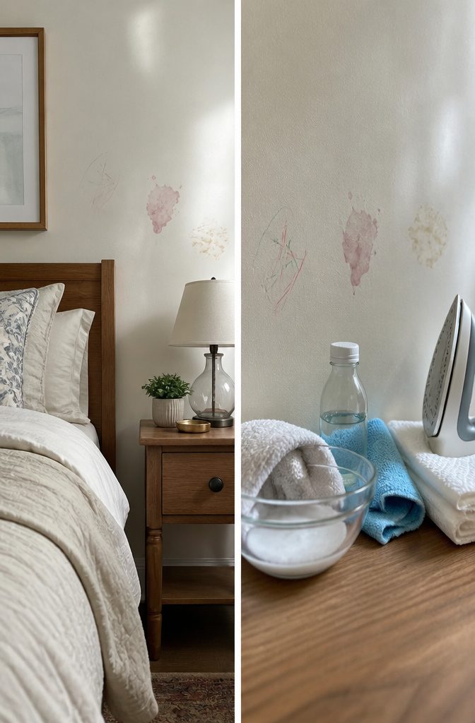 Instructions for treating different types of stains on walls.
