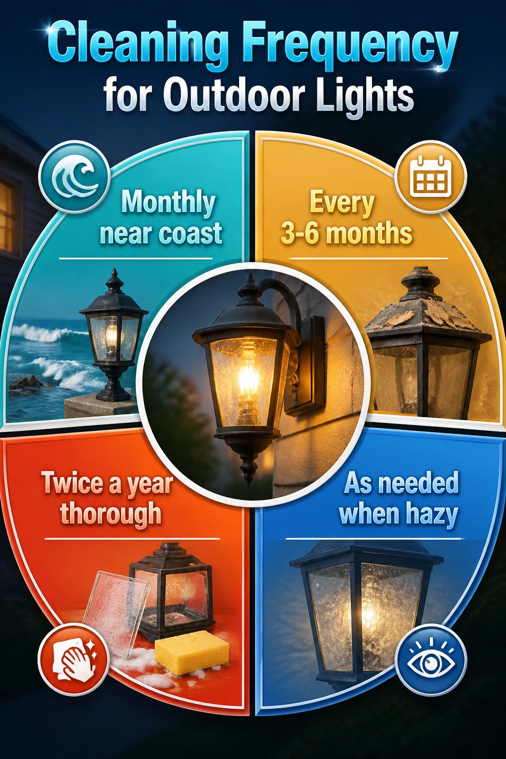 Chart showing recommended cleaning frequency for outdoor lights.