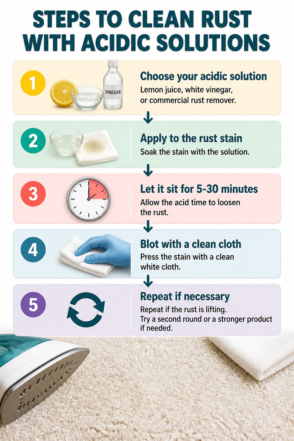 Bowl of acidic solution next to a cleaning guide.