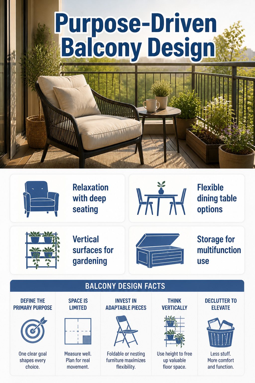 A checklist for determining the purpose of a balcony.
