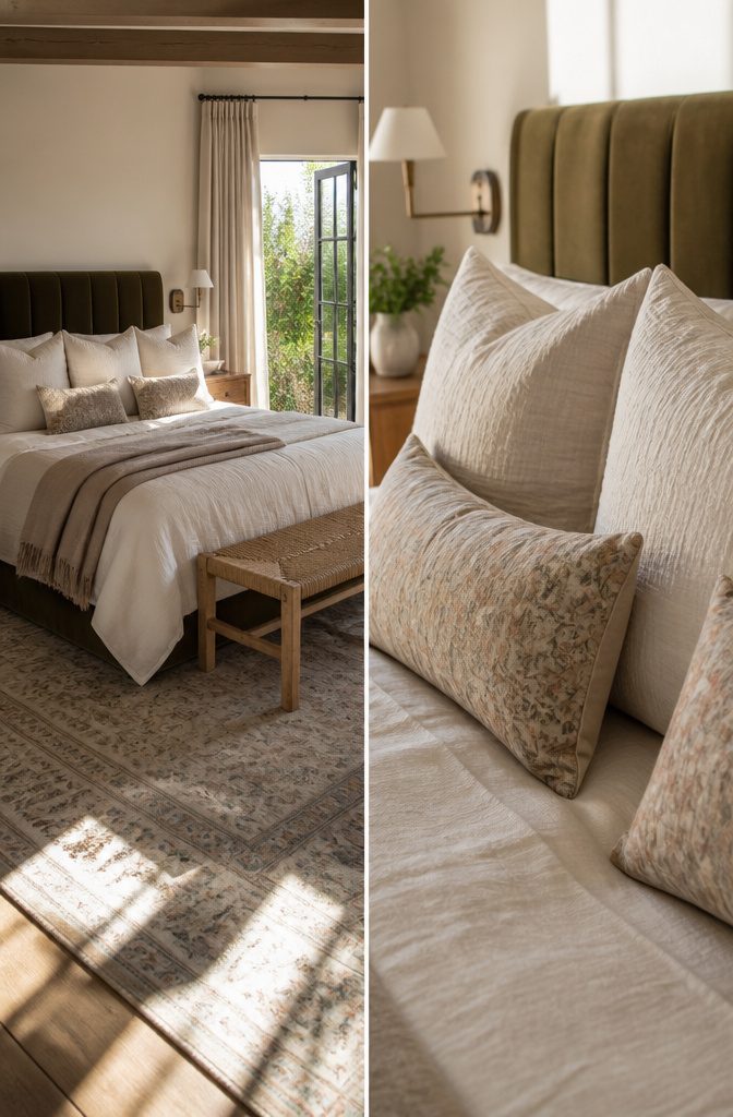 A stack of sleeping and Euro pillows against the headboard.