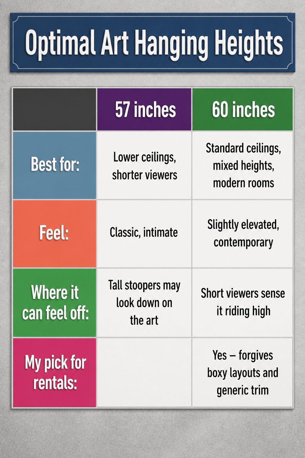 A chart displaying optimal art hanging heights.