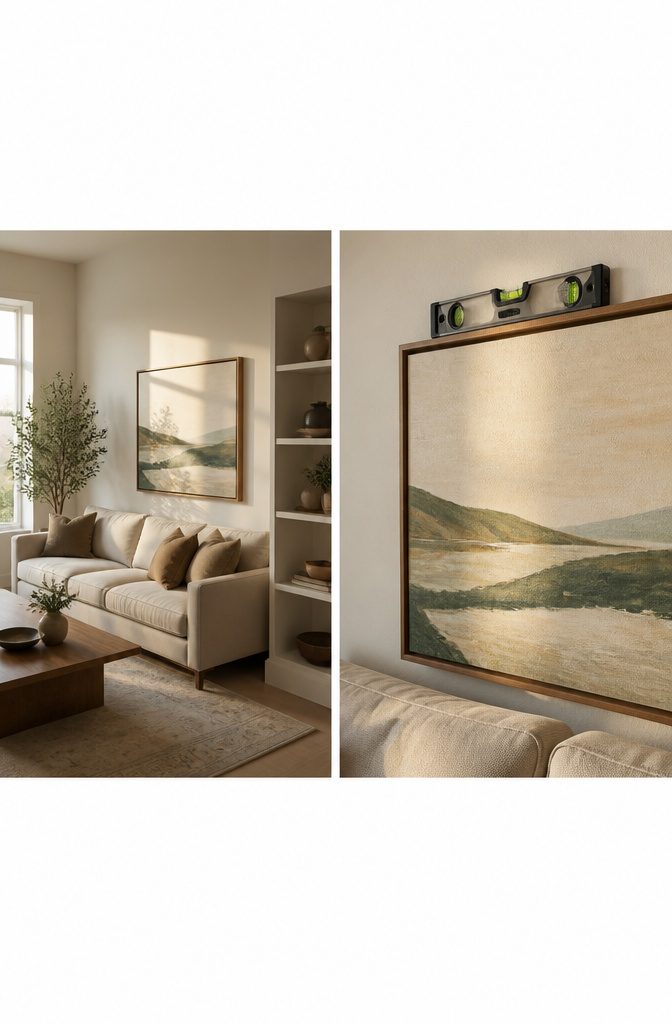 A level placed on top of a painting frame against a wall.