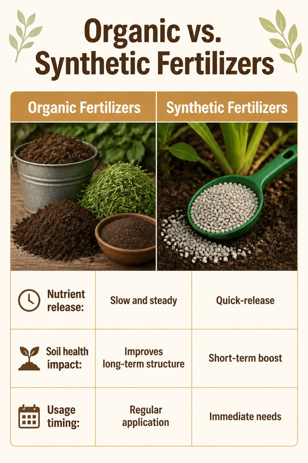 A comparison of organic and synthetic fertilizers in a garden setting.