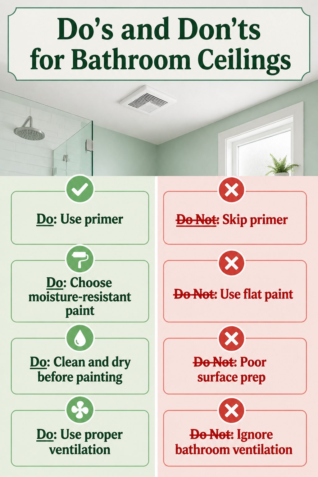 Do's and Don'ts for maintaining bathroom ceilings.