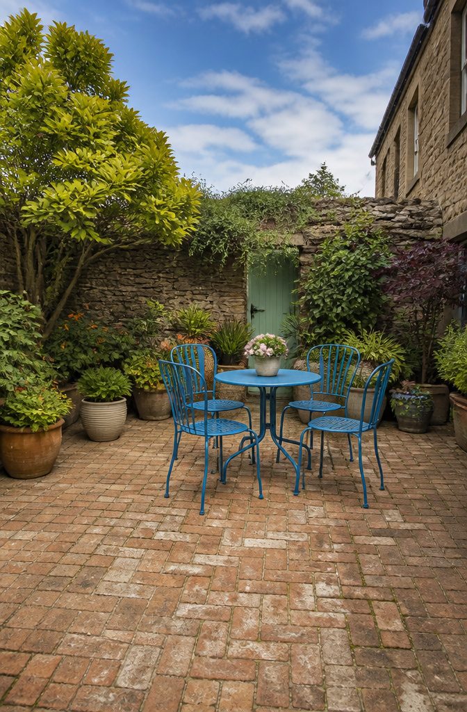 An old metal patio set awaiting restoration instead of being discarded.