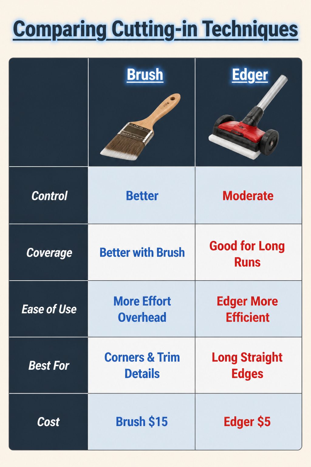 A brush and edger demonstrating cutting-in techniques.