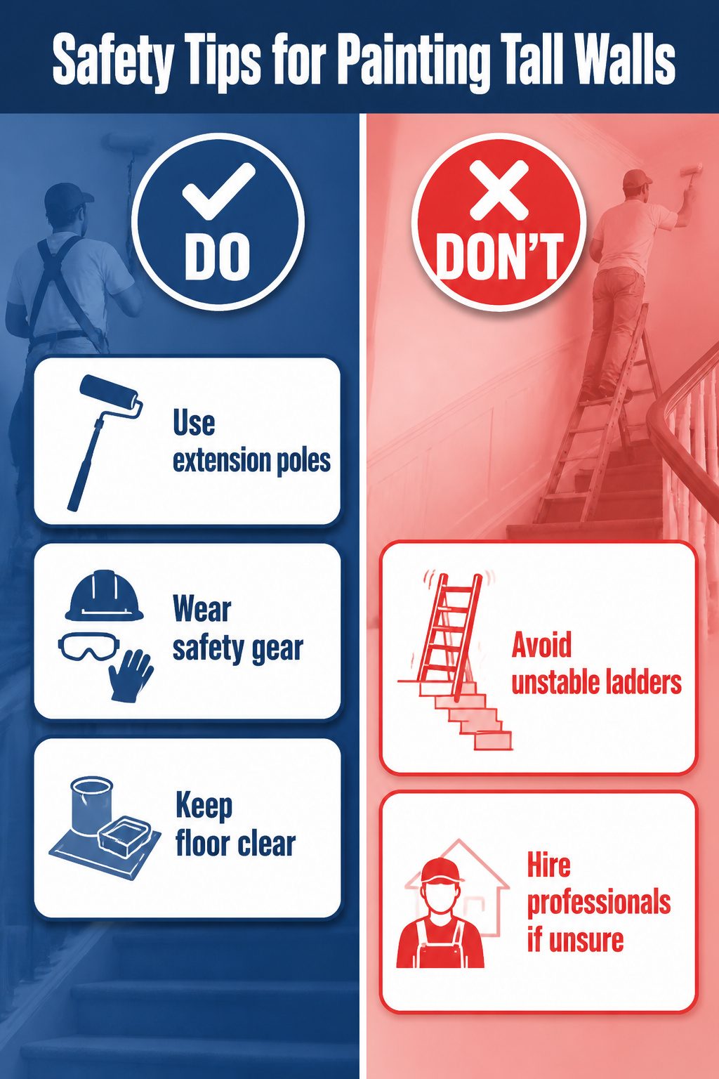 A ladder on stairs highlighting safety concerns.
