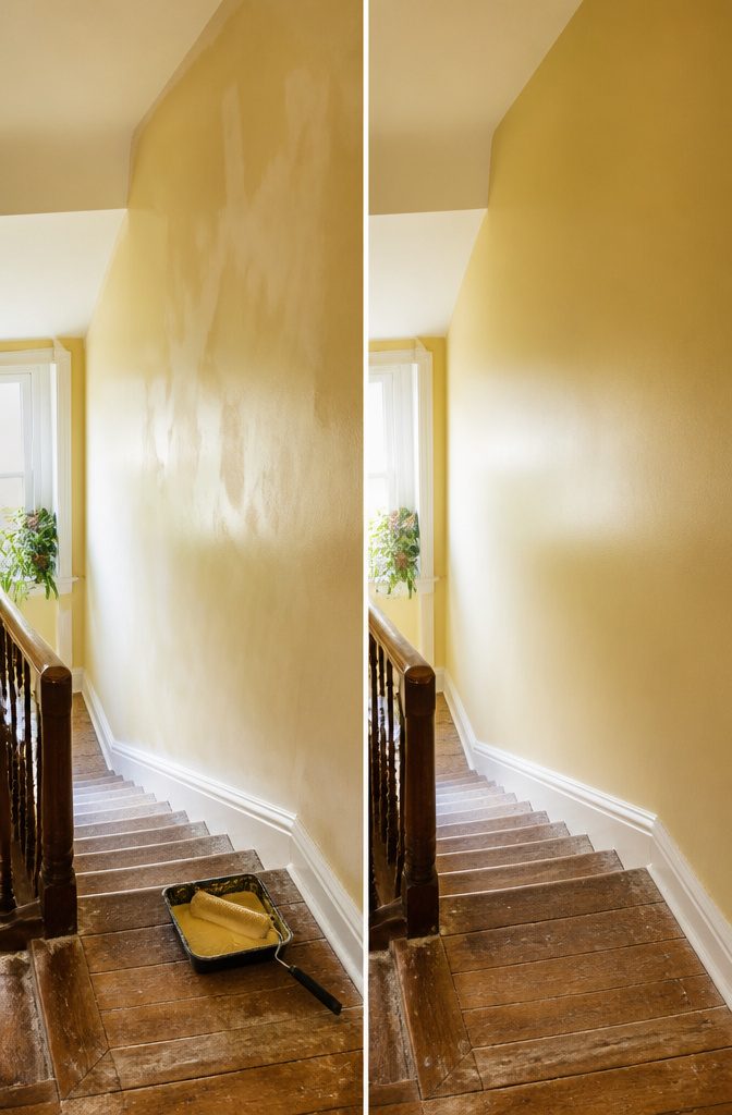 A work light illuminating a wall for inspection after painting.