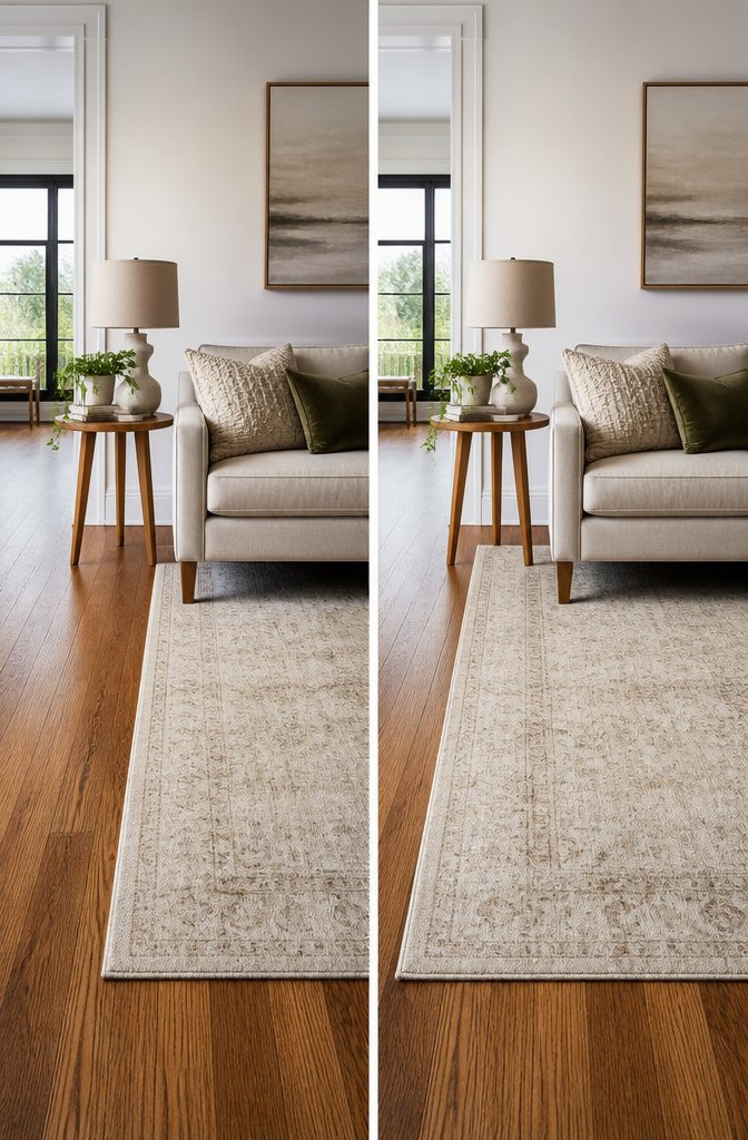 A rug with exposed floor space around its edges.