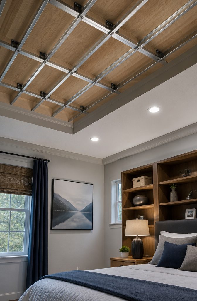 Ceiling with resilient sound isolation clips installed.