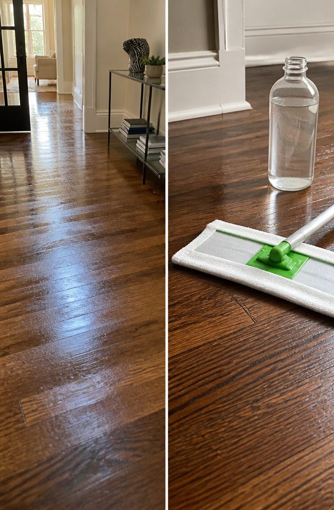 A visual representation of film buildup on hardwood flooring.