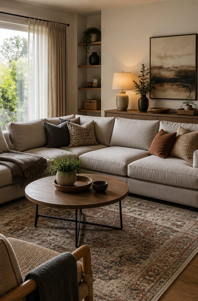 A cozy living room designed for everyday use with comfortable seating.