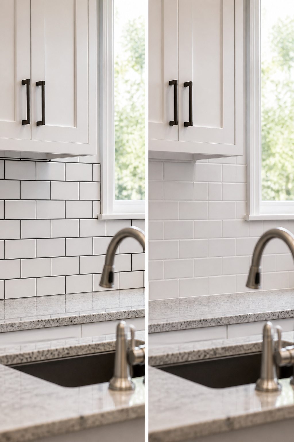 A close-up of tile backsplash with visible grout lines.