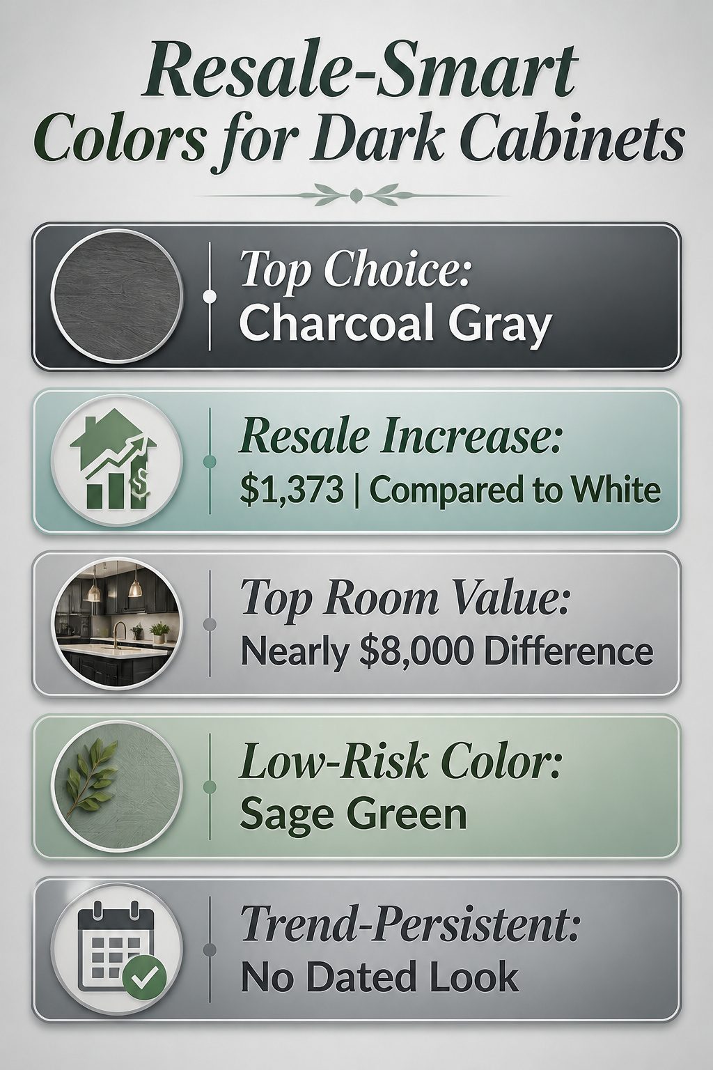 Graphic showing resale-smart colors for kitchens.