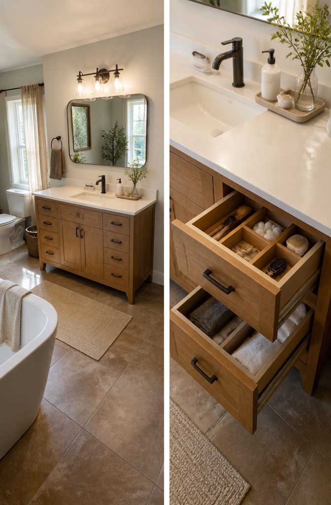 An information image about DIY installation for bathroom vanities.