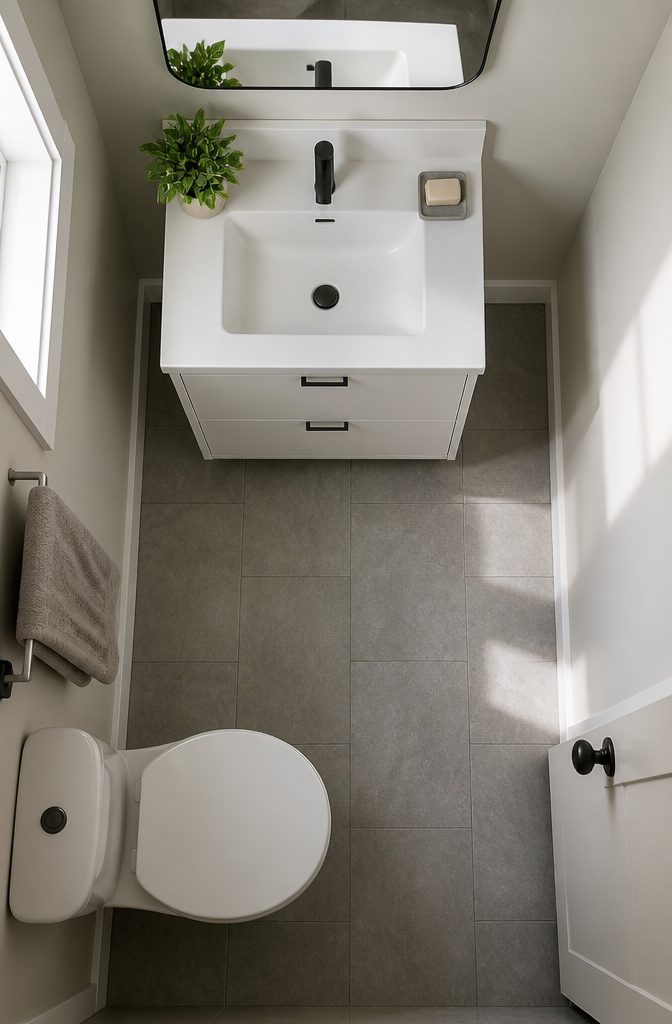 An information image illustrating sizing for bathroom vanities.