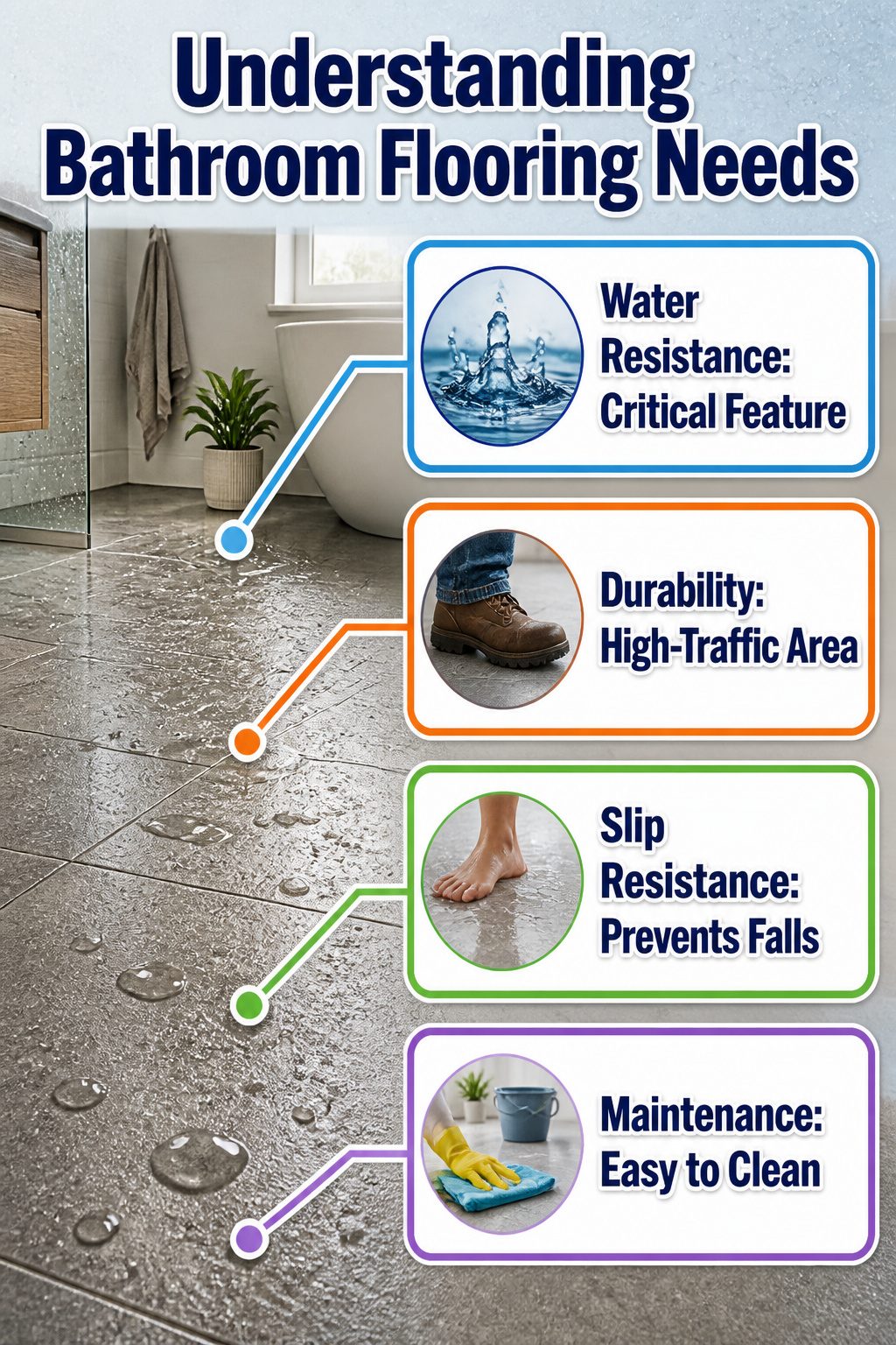 An infographic explaining bathroom flooring requirements.