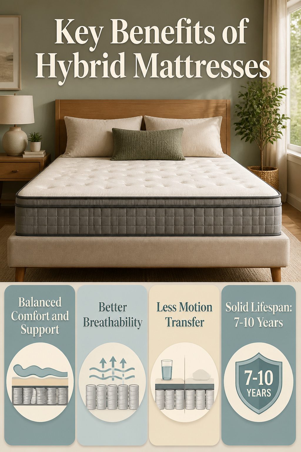 An infographic detailing the advantages of hybrid mattresses.