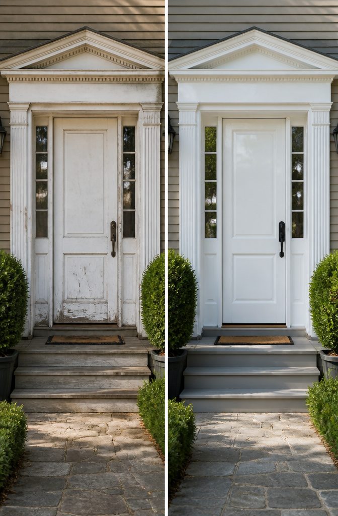 A door with a hard, glass-smooth finish showing signs of durability.