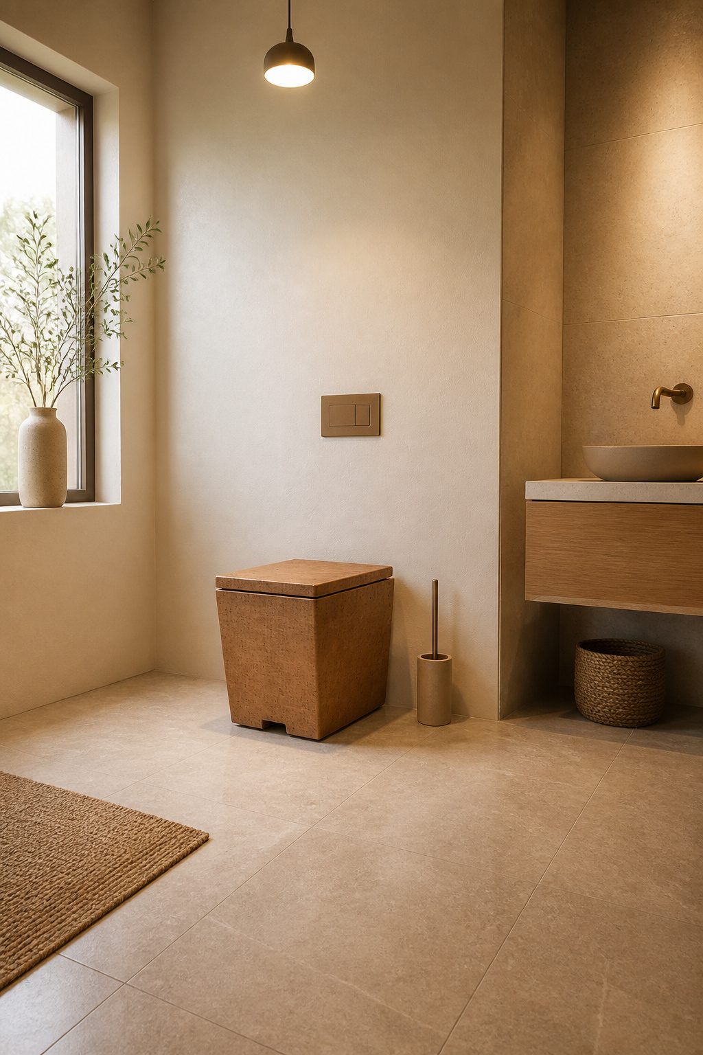A flushable wooden toilet showcasing its design.